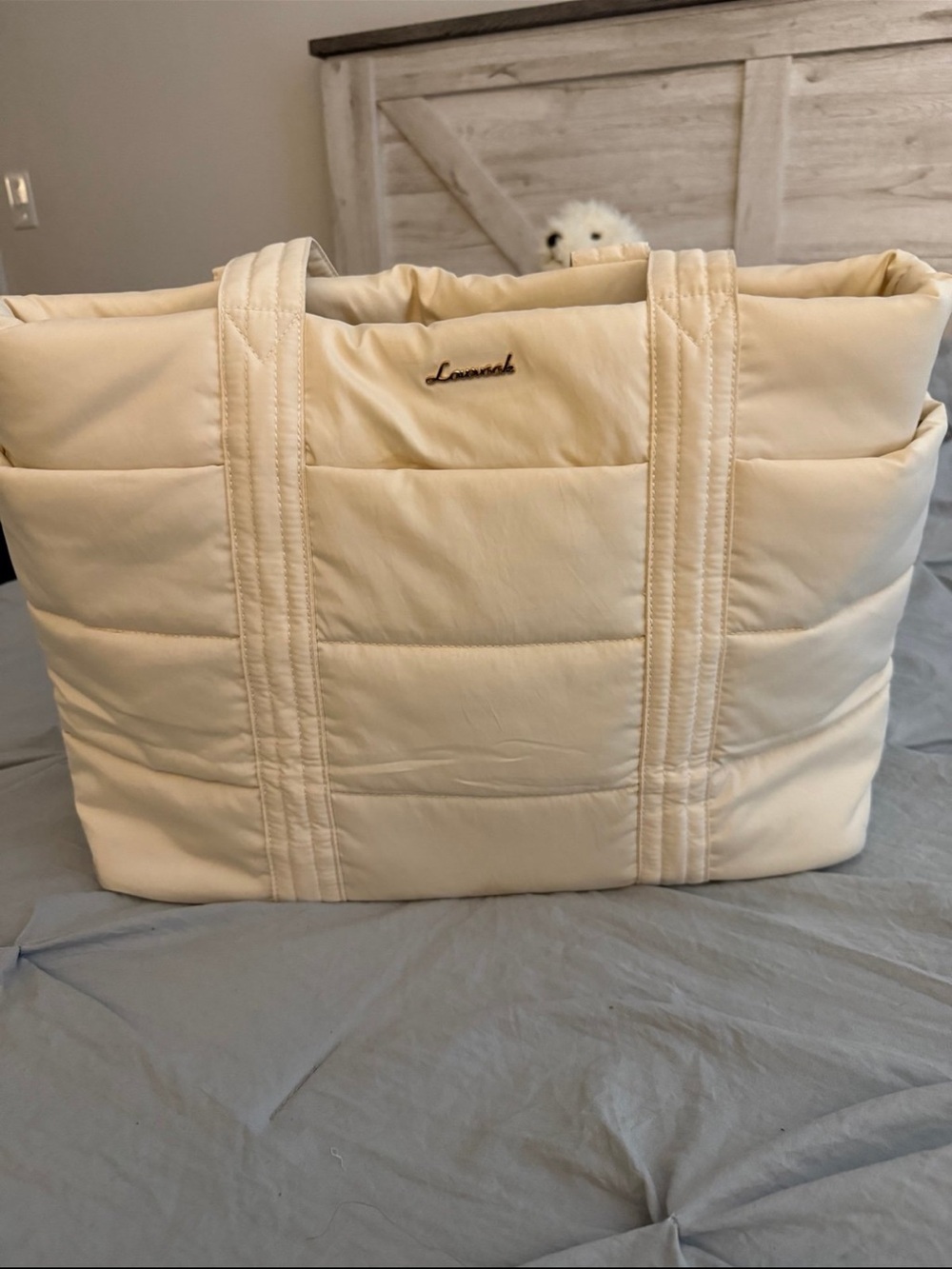 Loewe-Inspired Quilted Cream Tote Satchel